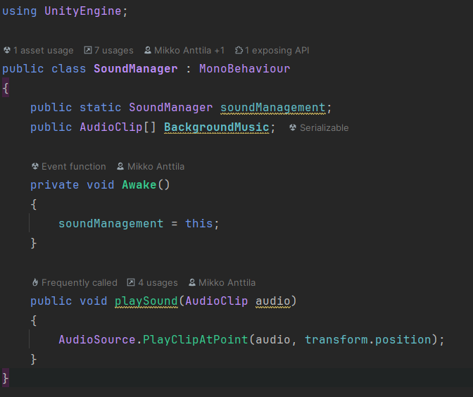 Screenshot of the sound manager script